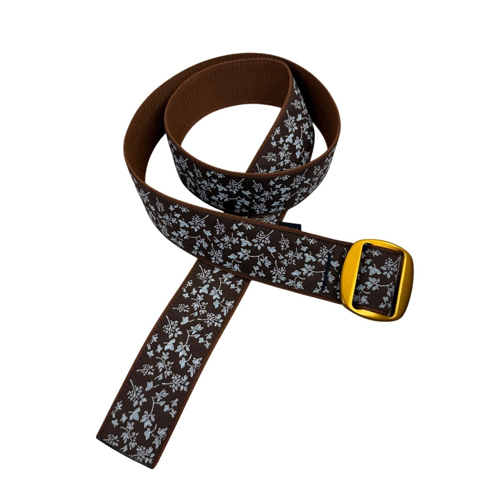 Bison Designs Belt Womens Small Brown Floral Print Mazo Webbing Slider Buckle